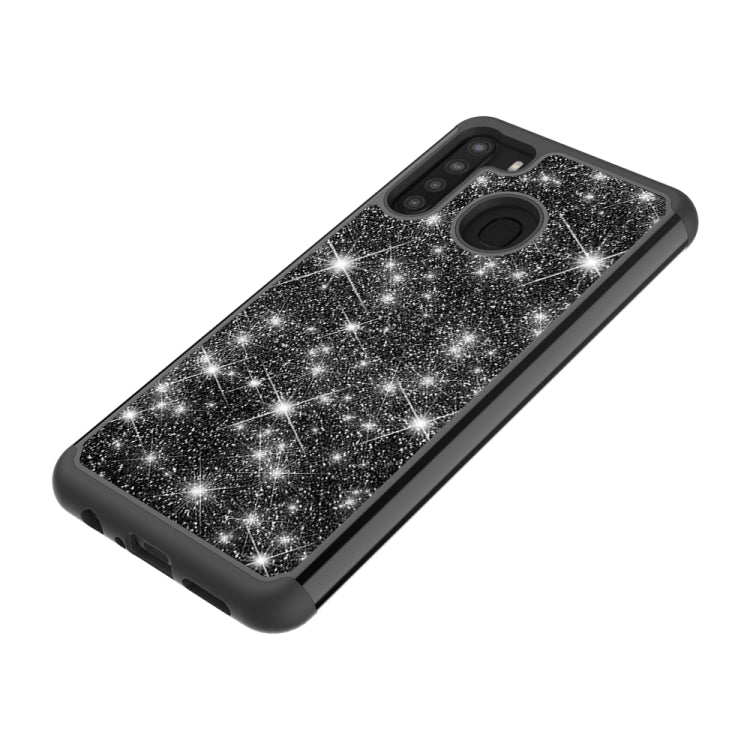 For Samsung Galaxy A21 (US Version) Glitter Powder Contrast Skin Shockproof Silicone + PC Protective Case