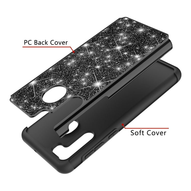 For Samsung Galaxy A21 (US Version) Glitter Powder Contrast Skin Shockproof Silicone + PC Protective Case