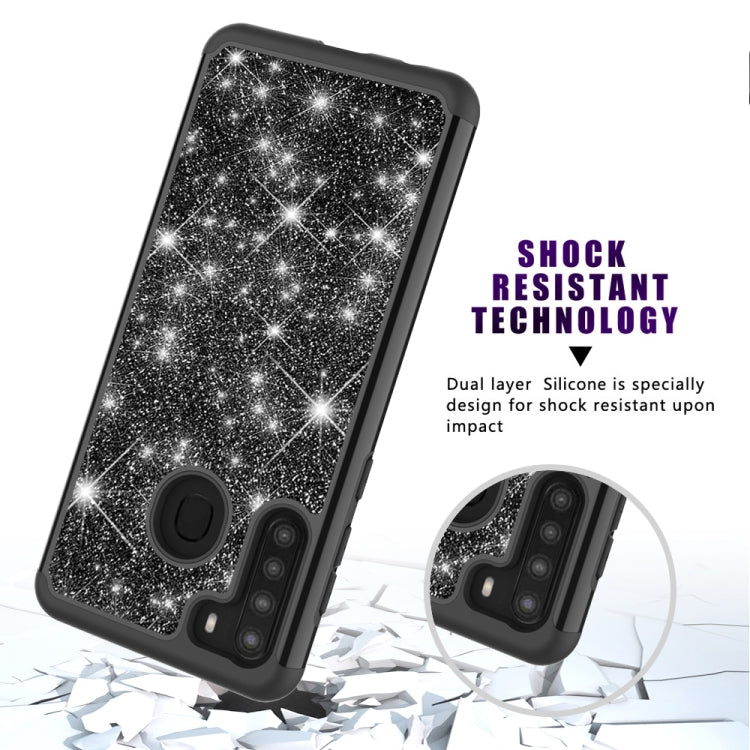 For Samsung Galaxy A21 (US Version) Glitter Powder Contrast Skin Shockproof Silicone + PC Protective Case