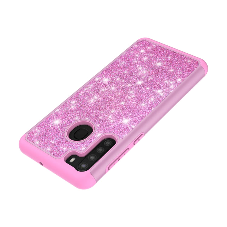 For Samsung Galaxy A21 (US Version) Glitter Powder Contrast Skin Shockproof Silicone + PC Protective Case