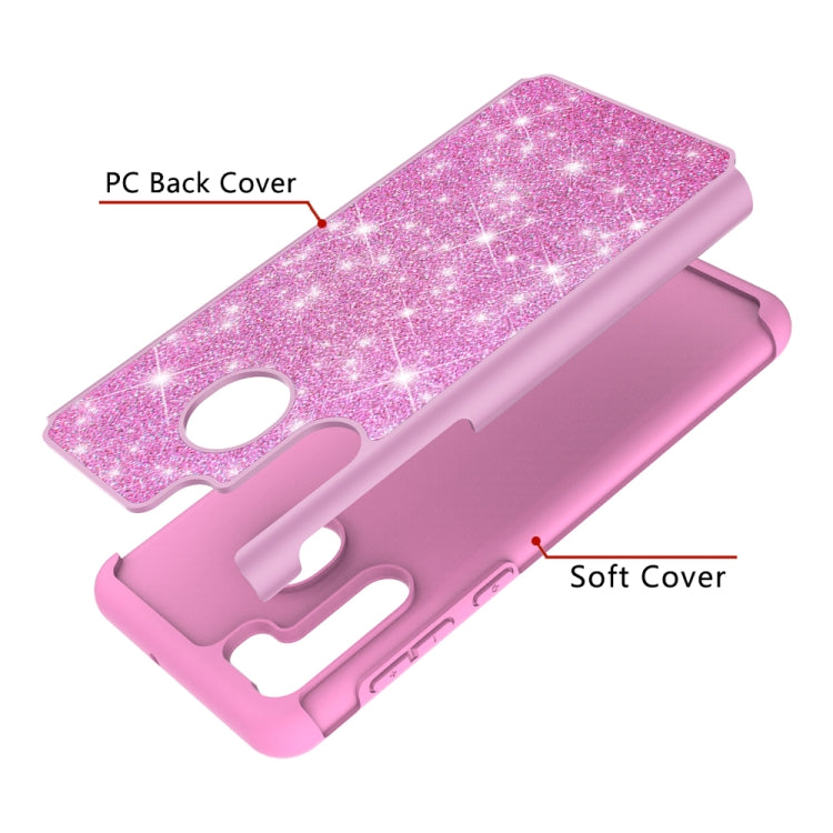 For Samsung Galaxy A21 (US Version) Glitter Powder Contrast Skin Shockproof Silicone + PC Protective Case