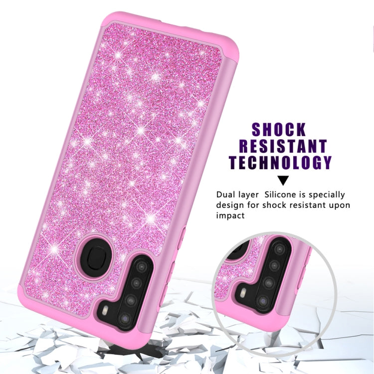 For Samsung Galaxy A21 (US Version) Glitter Powder Contrast Skin Shockproof Silicone + PC Protective Case
