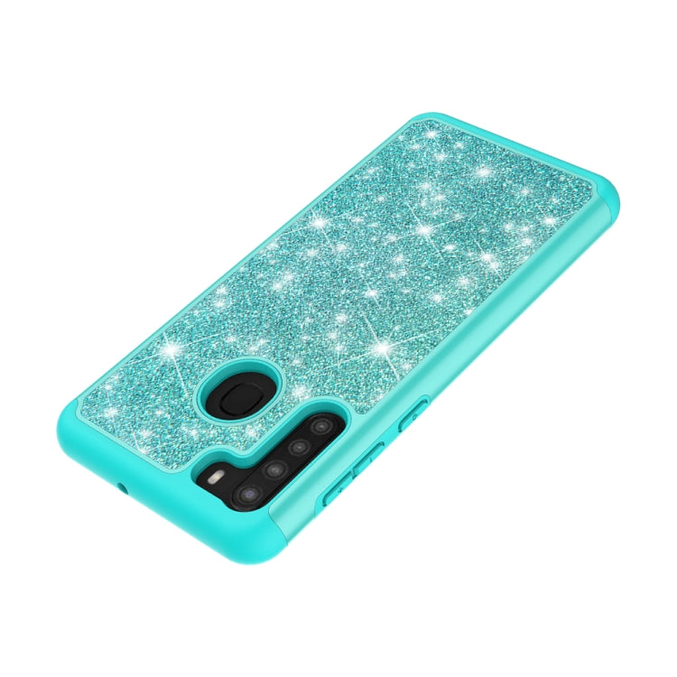 For Samsung Galaxy A21 (US Version) Glitter Powder Contrast Skin Shockproof Silicone + PC Protective Case