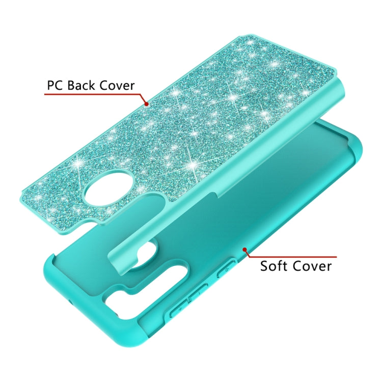 For Samsung Galaxy A21 (US Version) Glitter Powder Contrast Skin Shockproof Silicone + PC Protective Case