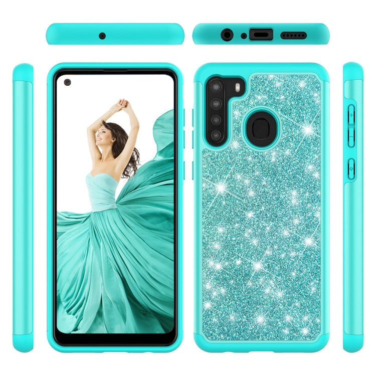 For Samsung Galaxy A21 (US Version) Glitter Powder Contrast Skin Shockproof Silicone + PC Protective Case