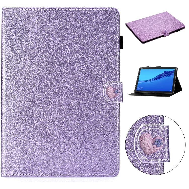 For Huawei MediaPad M5 Lite 10.1 Glitter Powder Love Buckle Horizontal Flip Leather Case with Holder & Card Slots