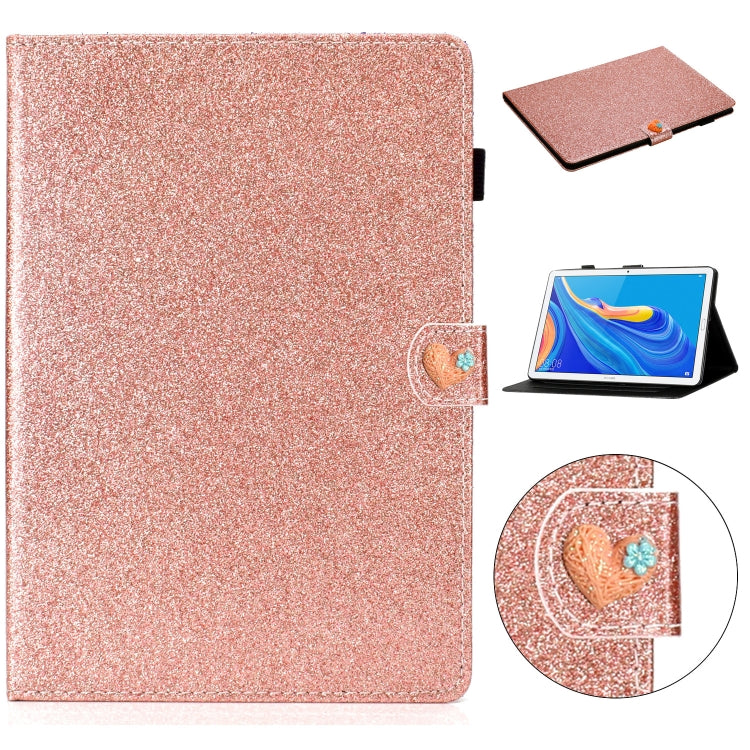 For Huawei MediaPad M6 10.8 Glitter Powder Love Buckle Horizontal Flip Leather Case with Holder & Card Slots