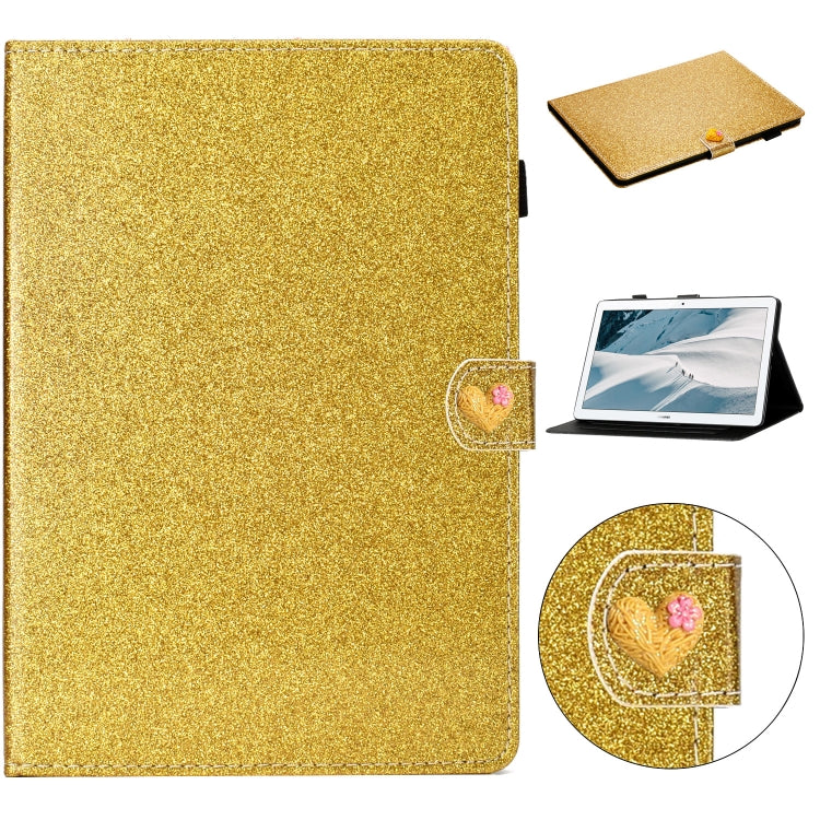 For Huawei MediaPad T3 10 Glitter Powder Love Buckle Horizontal Flip Leather Case with Holder & Card Slots