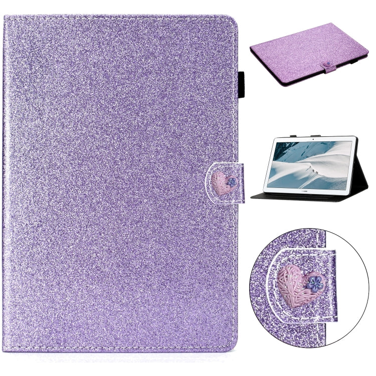 For Huawei MediaPad T3 10 Glitter Powder Love Buckle Horizontal Flip Leather Case with Holder & Card Slots