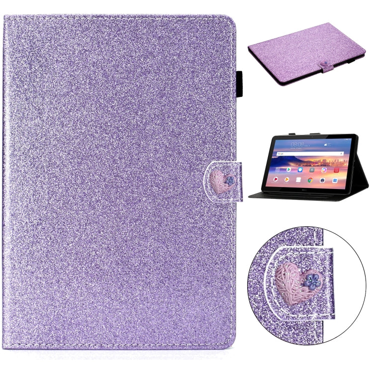 For Huawei MediaPad T5 10 inch Glitter Powder Love Buckle Horizontal Flip Leather Case with Holder & Card Slots