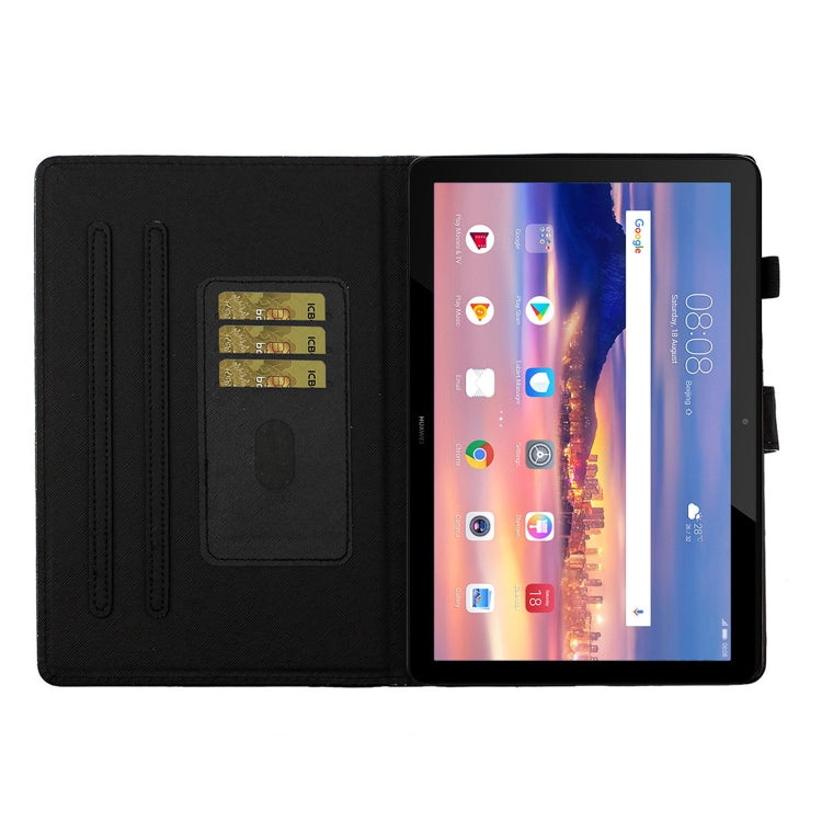 For Huawei MediaPad T5 10 inch Glitter Powder Love Buckle Horizontal Flip Leather Case with Holder & Card Slots