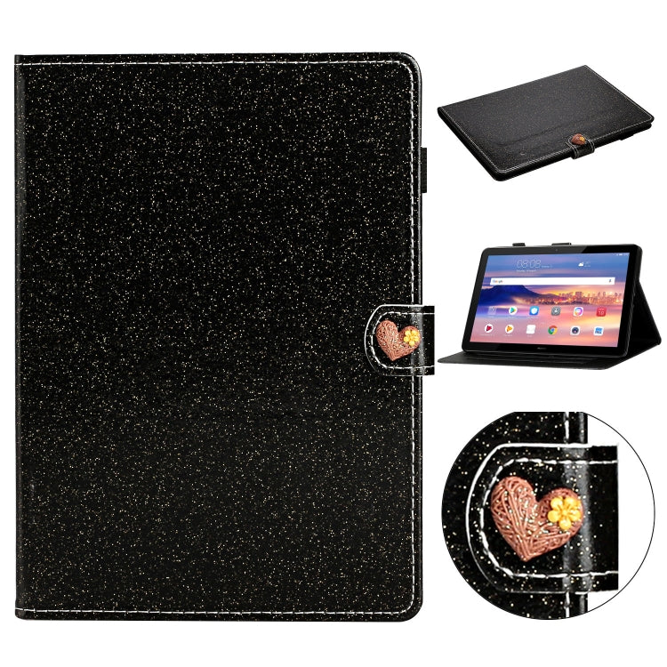 For Huawei MediaPad T5 10 inch Glitter Powder Love Buckle Horizontal Flip Leather Case with Holder & Card Slots