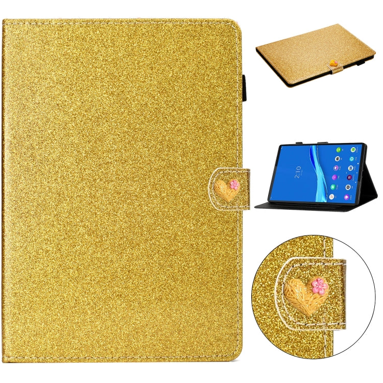 For Lenovo Tab M10 Plus X606F Glitter Powder Love Buckle Horizontal Flip Leather Case with Holder & Card Slots