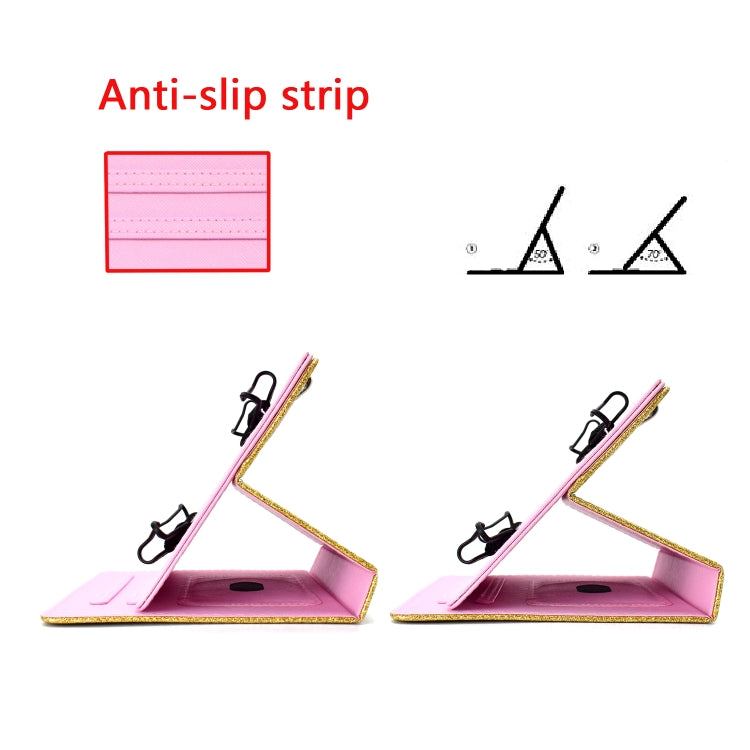 For 8 inch Universal Tablet PC Glitter Powder Love Buckle Horizontal Flip Leather Case with Holder & Card Slots