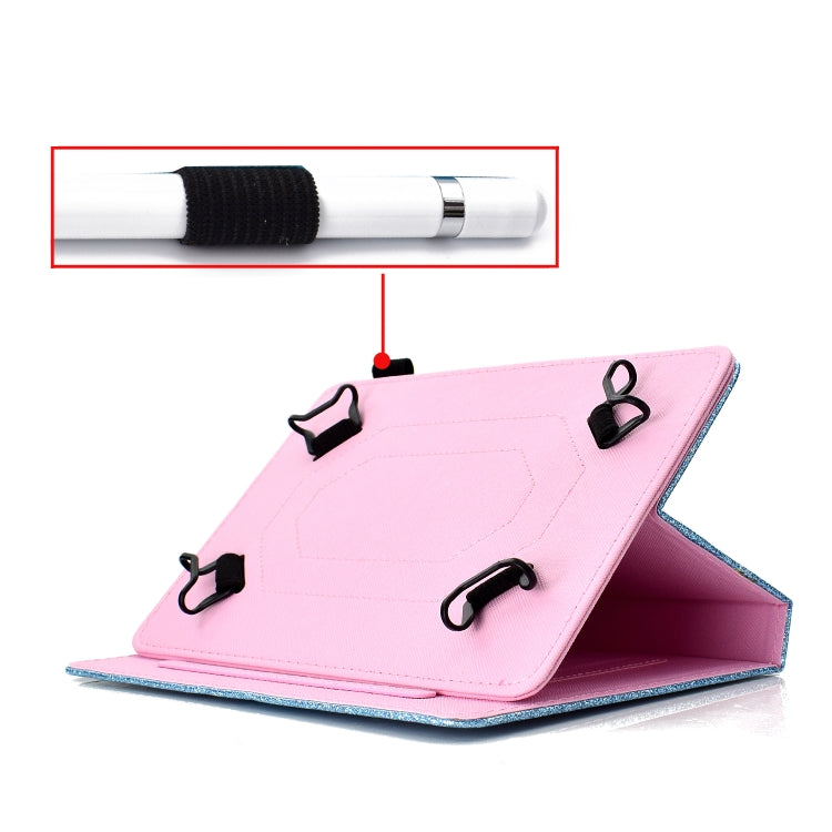 For 8 inch Universal Tablet PC Glitter Powder Love Buckle Horizontal Flip Leather Case with Holder & Card Slots