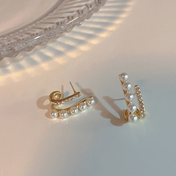 Temperament Ladies Light Luxury Pearl Double Layer Earrings Diamond Earrings, Specification:EH1494