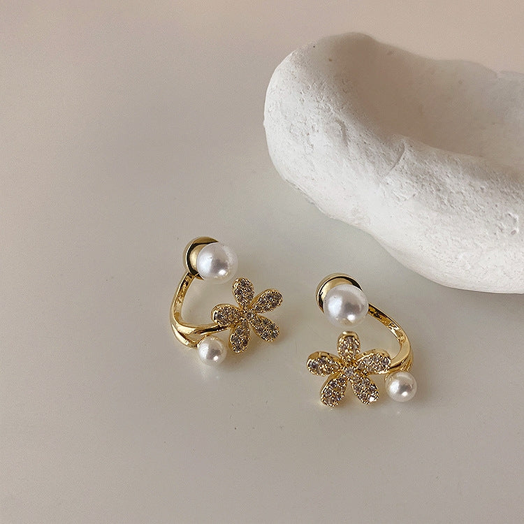 Temperament Ladies Light Luxury Pearl Double Layer Earrings Diamond Earrings, Specification:EH1291