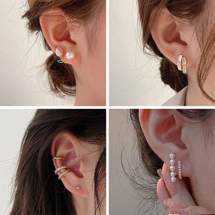 Temperament Ladies Light Luxury Pearl Double Layer Earrings Diamond Earrings, Specification:EH1309