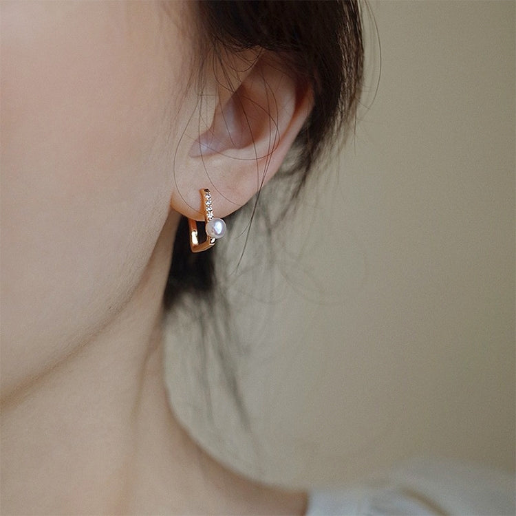 Temperament Ladies Light Luxury Pearl Double Layer Earrings Diamond Earrings, Specification:EH1343