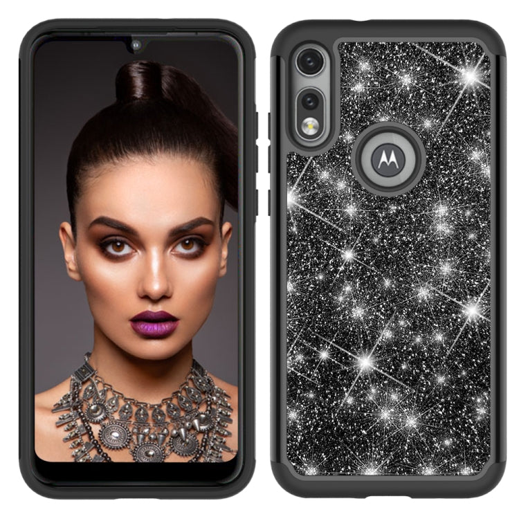 For Motorola Moto E (2020) Glitter Powder Contrast Skin Shockproof Silicone + PC Protective Case