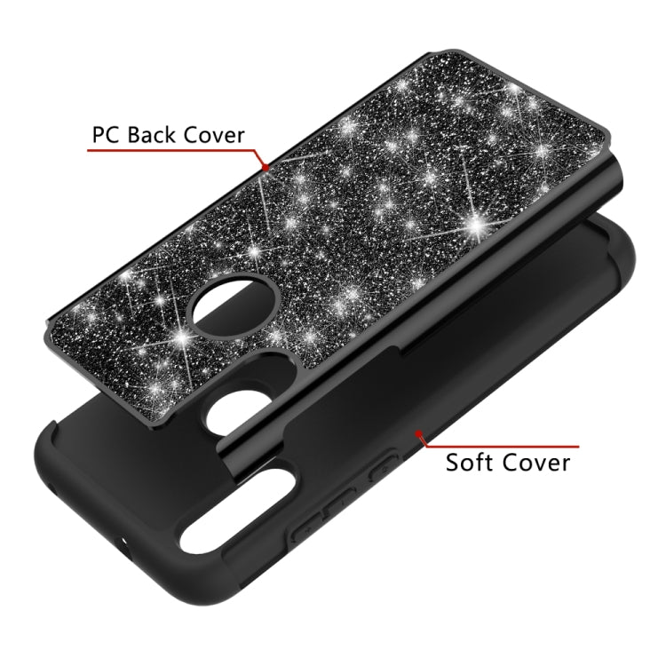 For Motorola Moto E (2020) Glitter Powder Contrast Skin Shockproof Silicone + PC Protective Case