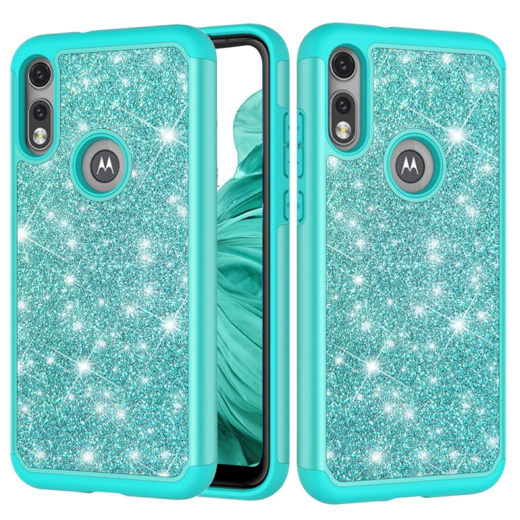 For Motorola Moto E (2020) Glitter Powder Contrast Skin Shockproof Silicone + PC Protective Case