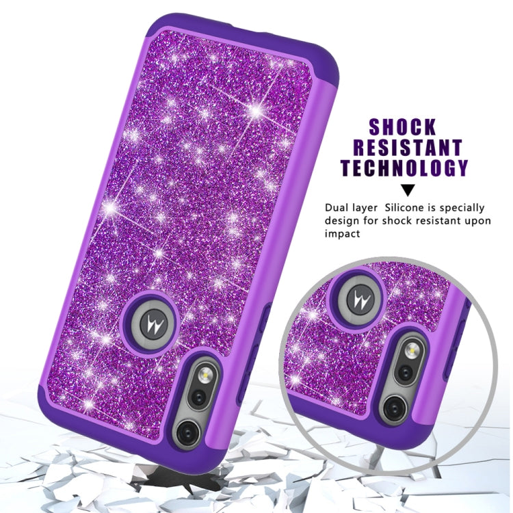 For Motorola Moto E (2020) Glitter Powder Contrast Skin Shockproof Silicone + PC Protective Case