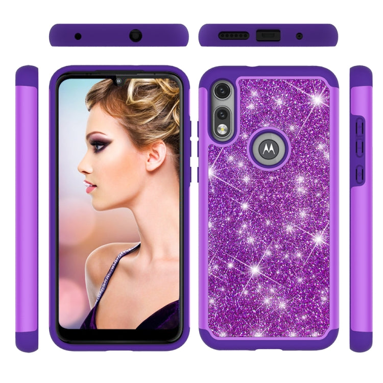 For Motorola Moto E (2020) Glitter Powder Contrast Skin Shockproof Silicone + PC Protective Case