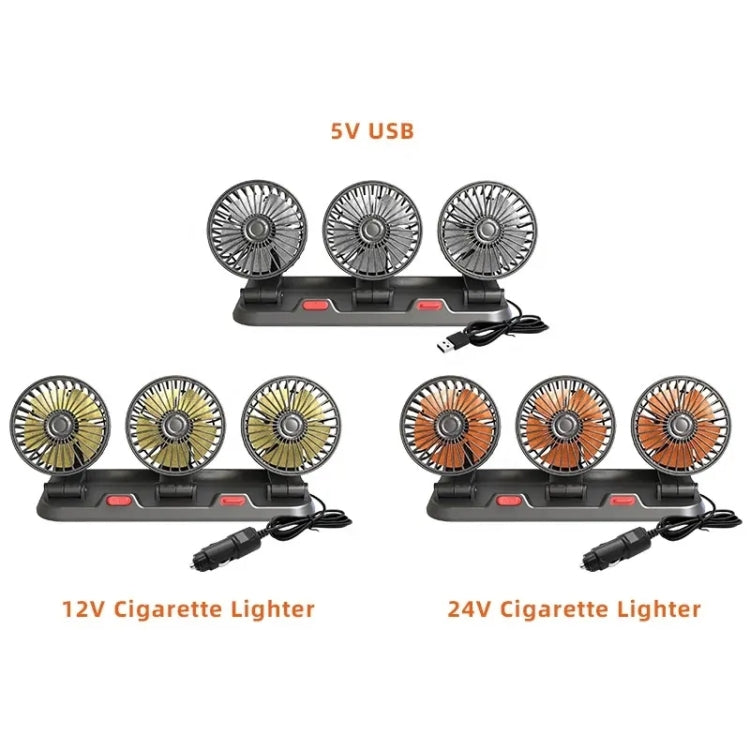 F4310 360-Degree Rotating Adjustable Car Three-Head Fan, Style:24V Cigarette Lighter