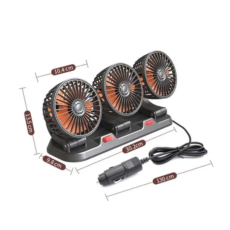 F4310 360-Degree Rotating Adjustable Car Three-Head Fan, Style:24V Cigarette Lighter