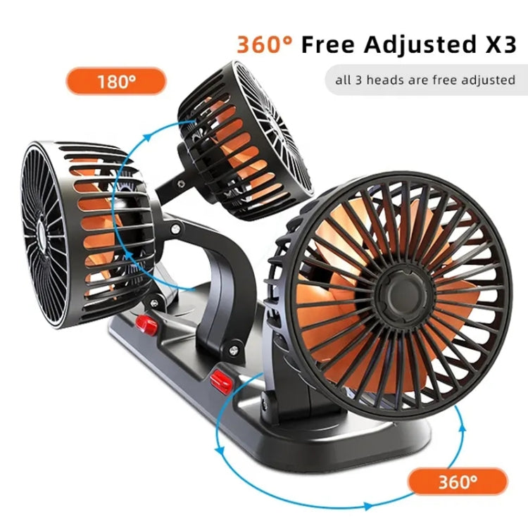 F4310 360-Degree Rotating Adjustable Car Three-Head Fan, Style:24V Cigarette Lighter