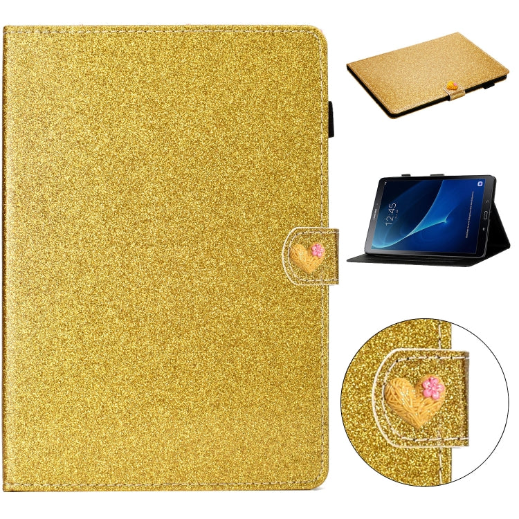 For Samsung Galaxy Tab A 10.1 T580 Love Buckle Glitter Horizontal Flip Leather Case with Holder & Card Slots