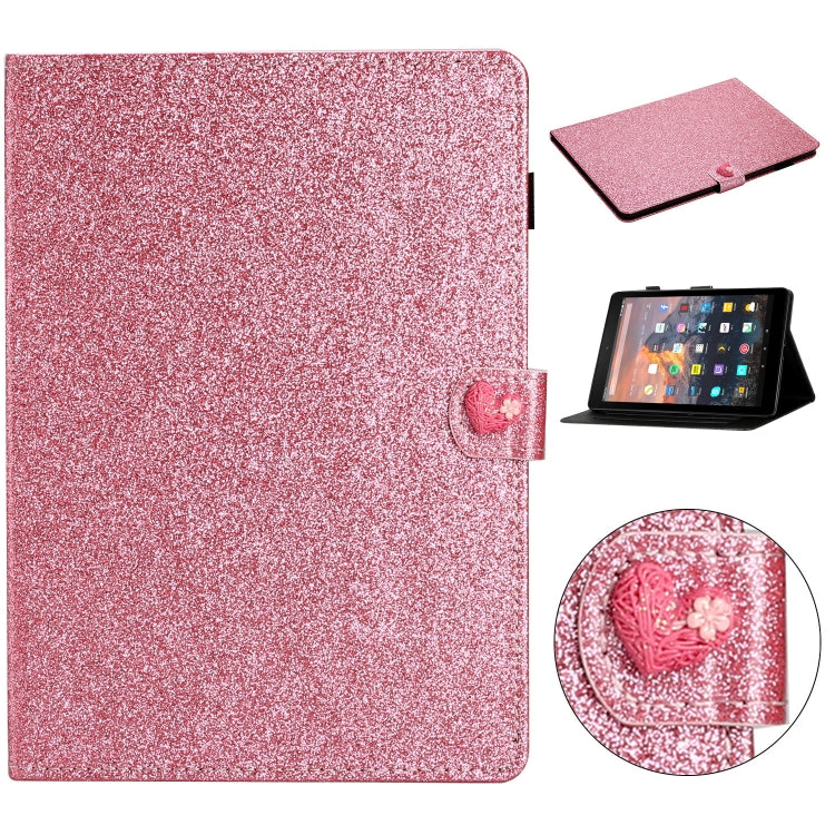 For Amazon Kindle Fire HD 8 Love Buckle Glitter Horizontal Flip Leather Case with Holder & Card Slots