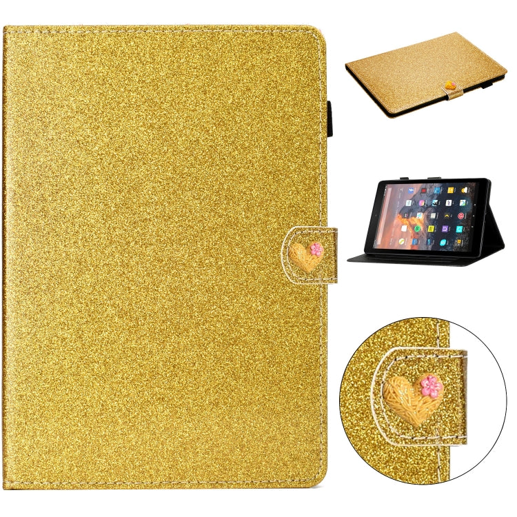 For Amazon Kindle Fire HD 10 Love Buckle Glitter Horizontal Flip Leather Case with Holder & Card Slots