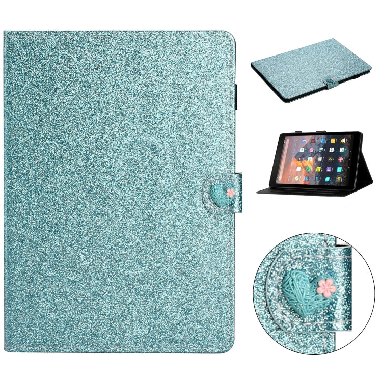 For Amazon Kindle Fire HD 10 Love Buckle Glitter Horizontal Flip Leather Case with Holder & Card Slots