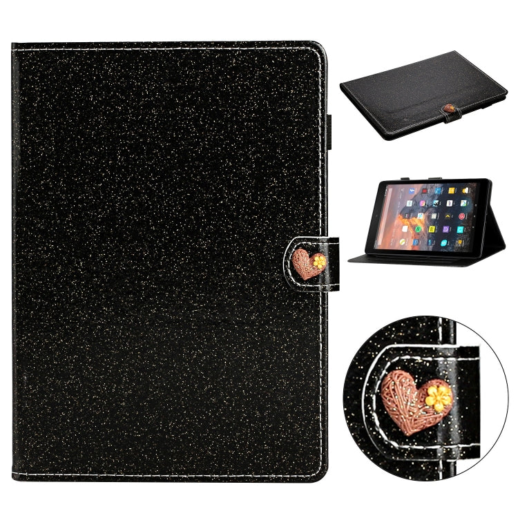 For Amazon Kindle Youth Edition Love Buckle Glitter Horizontal Flip Leather Case with Holder & Card Slots