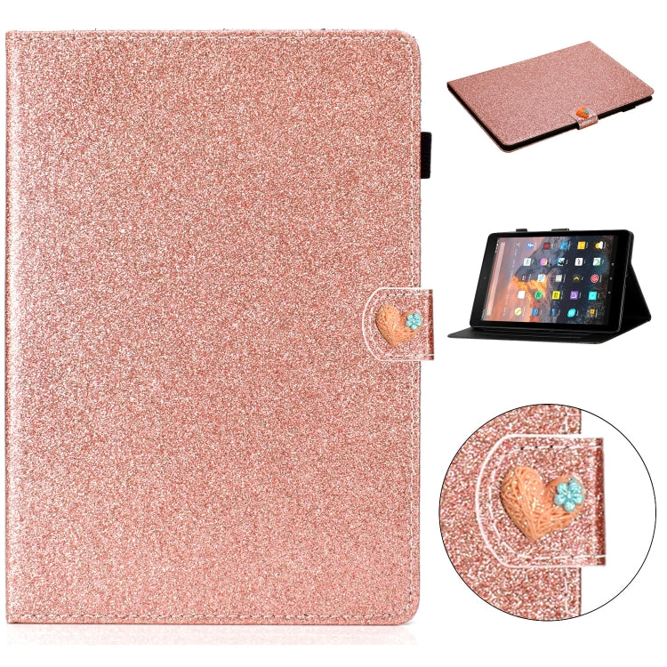 For Amazon Kindle Youth Edition Love Buckle Glitter Horizontal Flip Leather Case with Holder & Card Slots