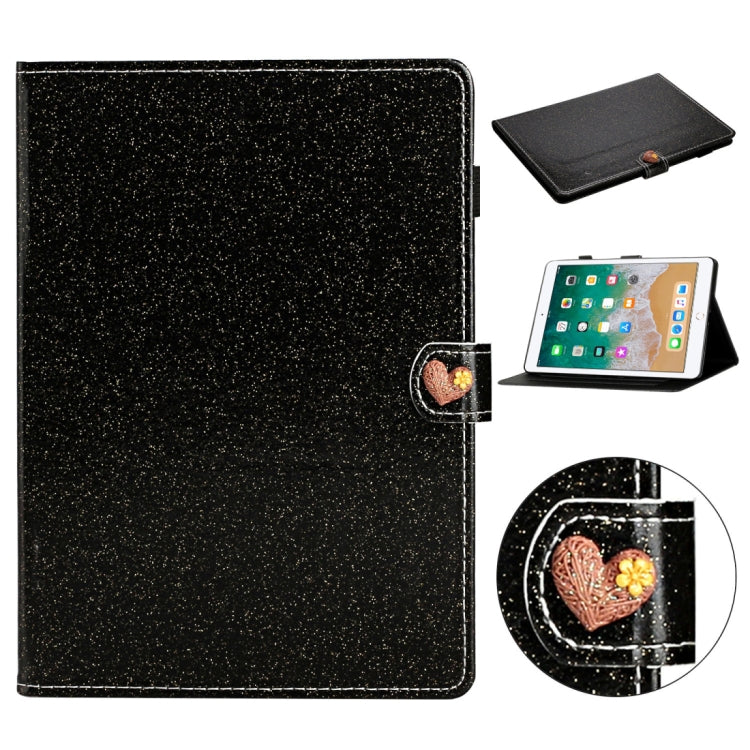 For iPad 9.7 (2018) & (2017) Love Buckle Glitter Horizontal Flip Leather Case with Holder & Card Slots