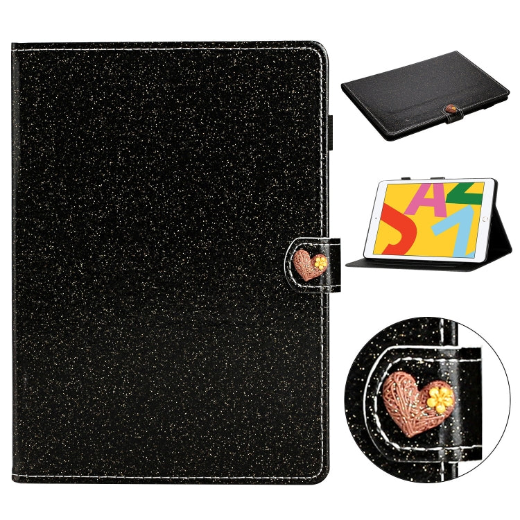 For iPad 10.2 Love Buckle Glitter Horizontal Flip Leather Case with Holder & Card Slots