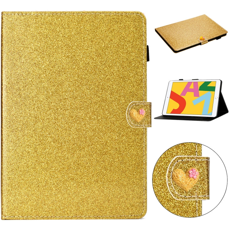 For iPad 10.2 Love Buckle Glitter Horizontal Flip Leather Case with Holder & Card Slots