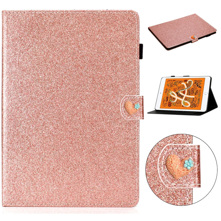 For iPad Mini 2019 & 4 & 3 & 2 & 1 Love Buckle Glitter Horizontal Flip Leather Case with Holder & Card Slots