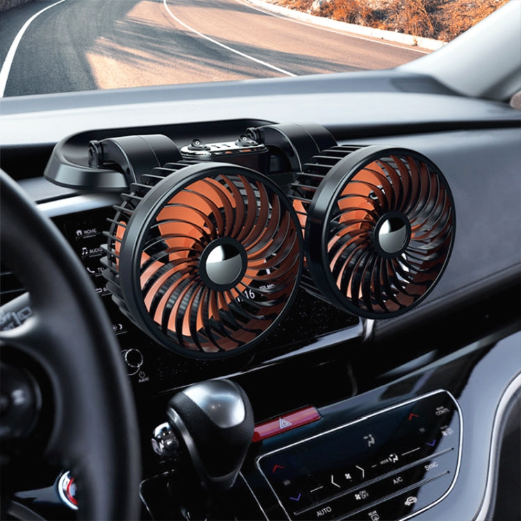 F622U Car Creative Folding Rotatable Double Head Electric Cooling Fan with Dual USB Charging Port, Style:12V Cigarette Lighter