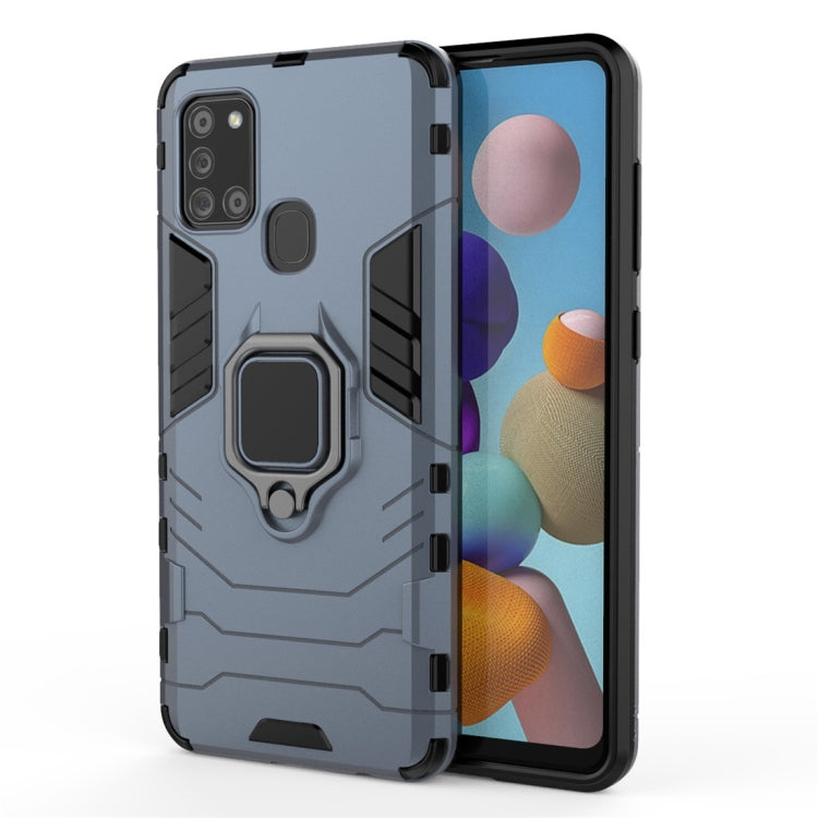 For Samsung Galaxy A21s PC + TPU Shockproof Protective Case with Magnetic Ring Holder