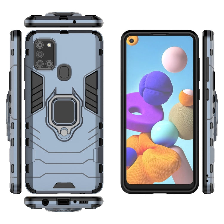 For Samsung Galaxy A21s PC + TPU Shockproof Protective Case with Magnetic Ring Holder