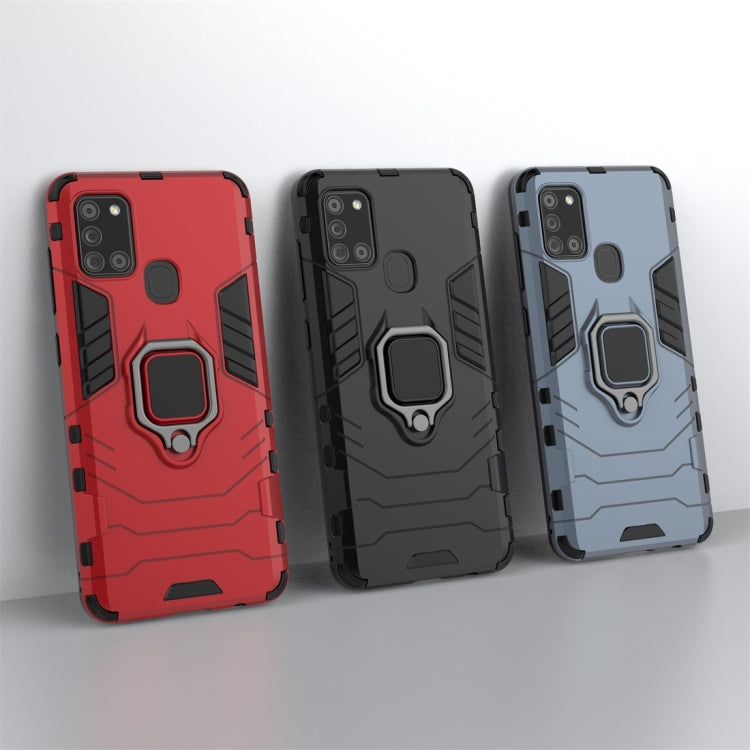 For Samsung Galaxy A21s PC + TPU Shockproof Protective Case with Magnetic Ring Holder
