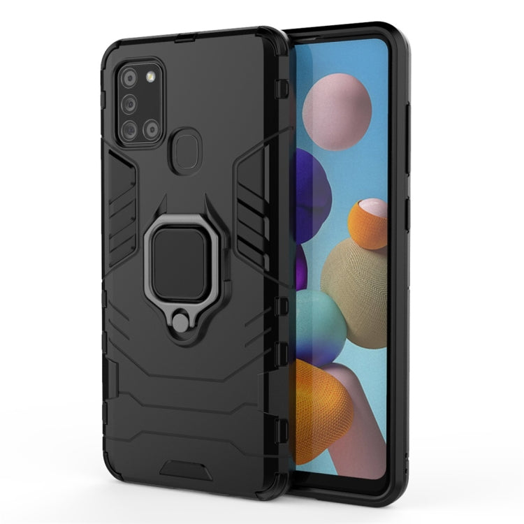 For Samsung Galaxy A21s PC + TPU Shockproof Protective Case with Magnetic Ring Holder