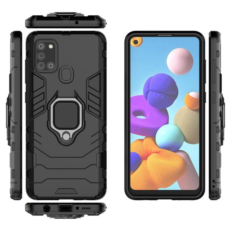 For Samsung Galaxy A21s PC + TPU Shockproof Protective Case with Magnetic Ring Holder
