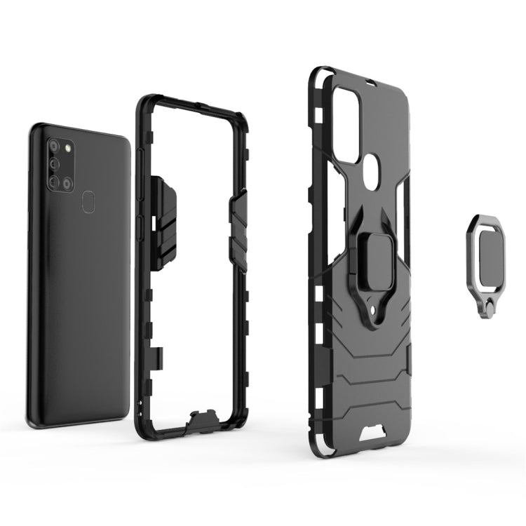 For Samsung Galaxy A21s PC + TPU Shockproof Protective Case with Magnetic Ring Holder