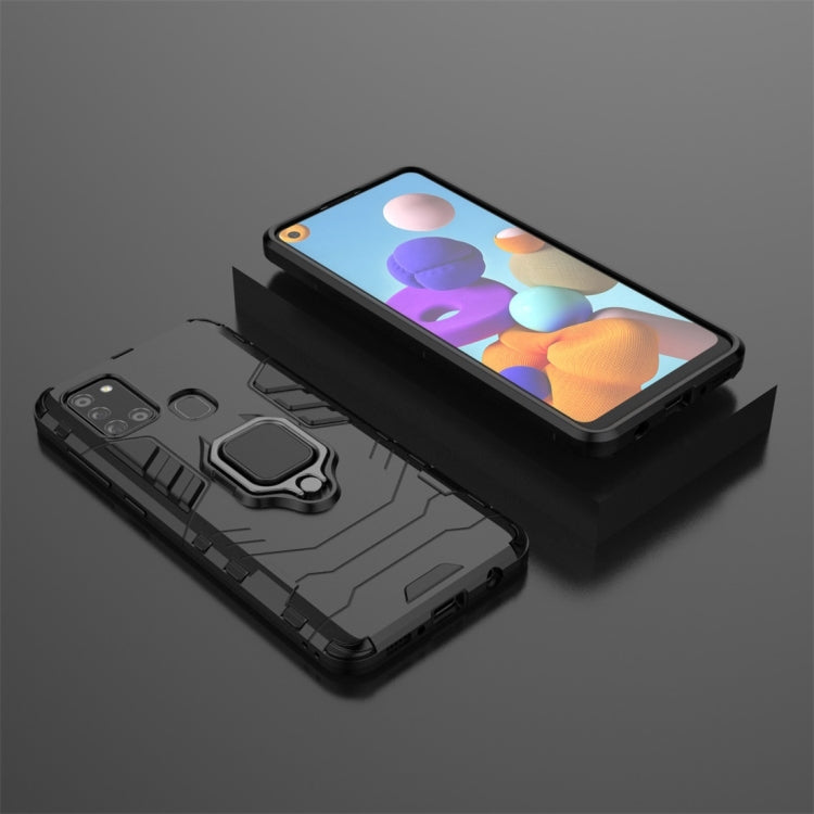 For Samsung Galaxy A21s PC + TPU Shockproof Protective Case with Magnetic Ring Holder