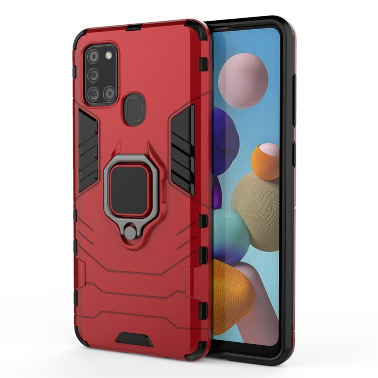 For Samsung Galaxy A21s PC + TPU Shockproof Protective Case with Magnetic Ring Holder
